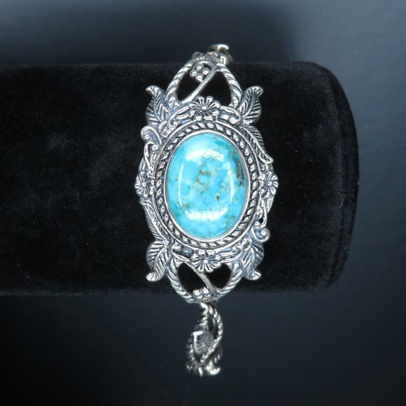 Sterling Silver Ornate Adjustable Turquoise Bracelet - Picture 3 of 11